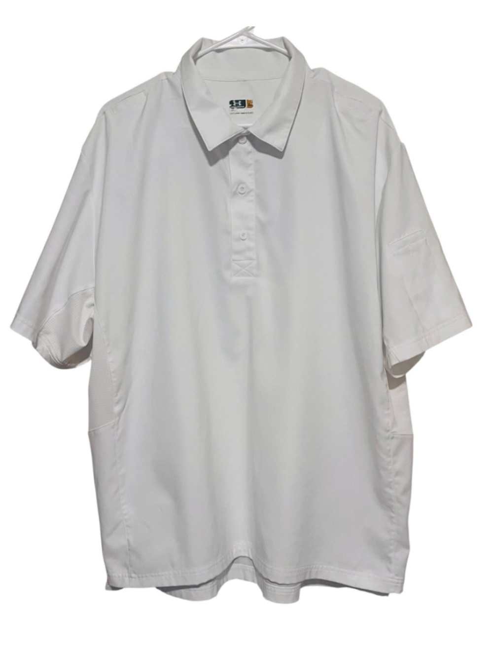 Under Armour Performance Polo Shirt XL White Vented Mesh Sides Tactical Pockets